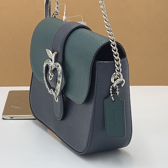COACH Gemma Crossbody In Colorblock With Apple Buckle Forest Midnight Navy color - Picture 6 of 16